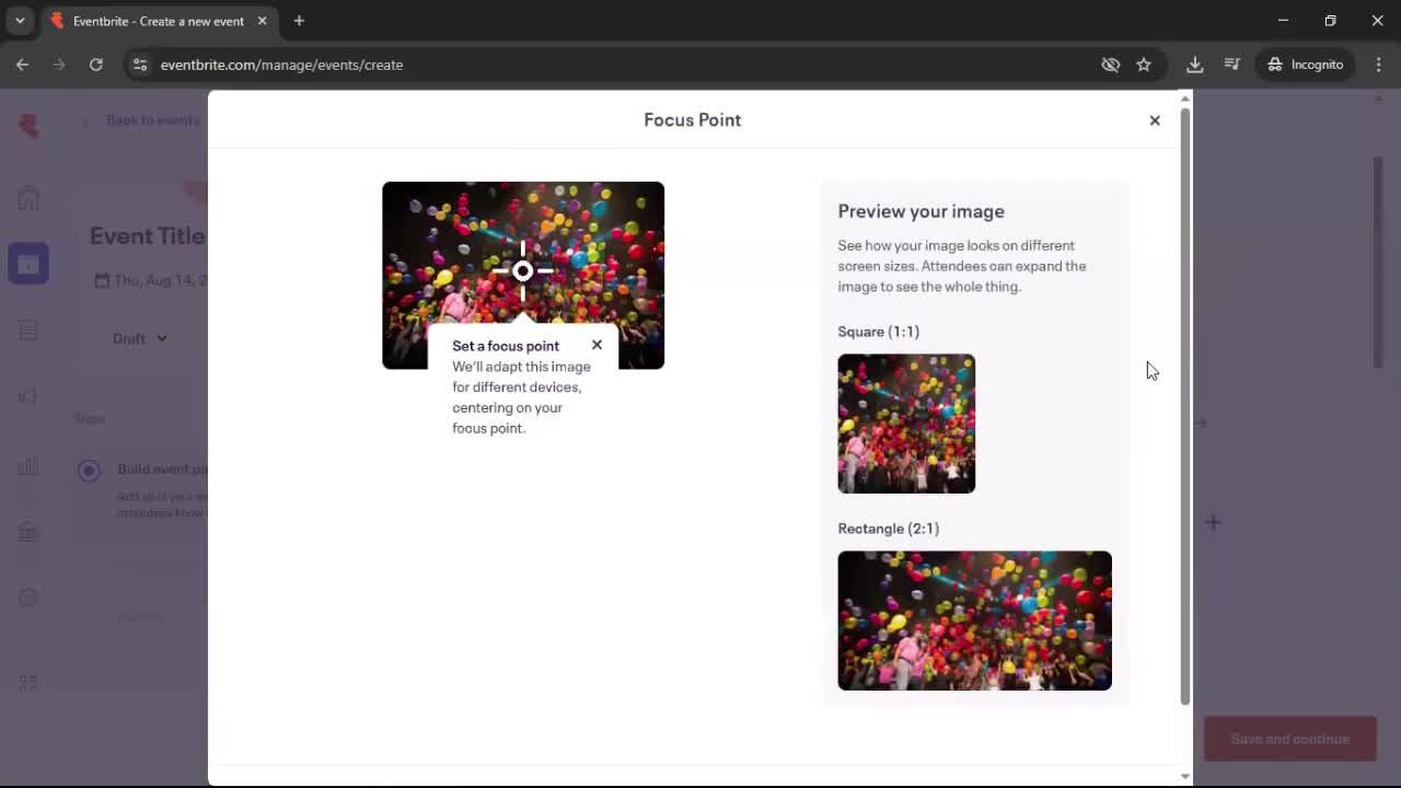 Creating an event screenshot