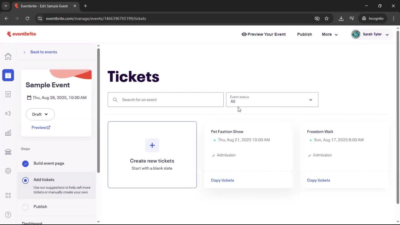 Creating an event screenshot