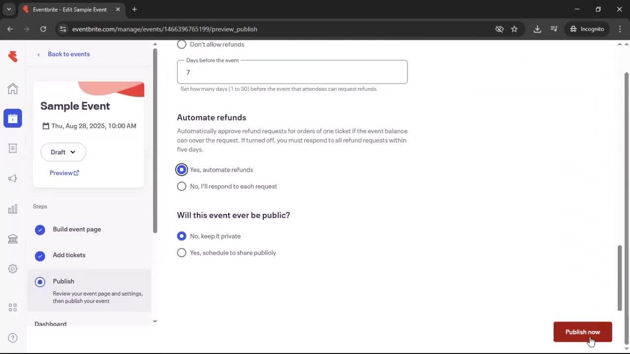 Creating an event screenshot
