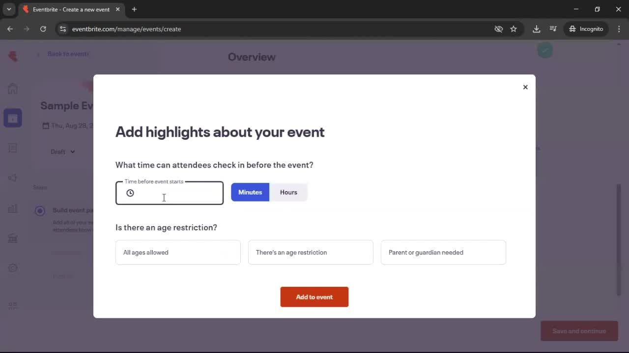 Creating an event screenshot