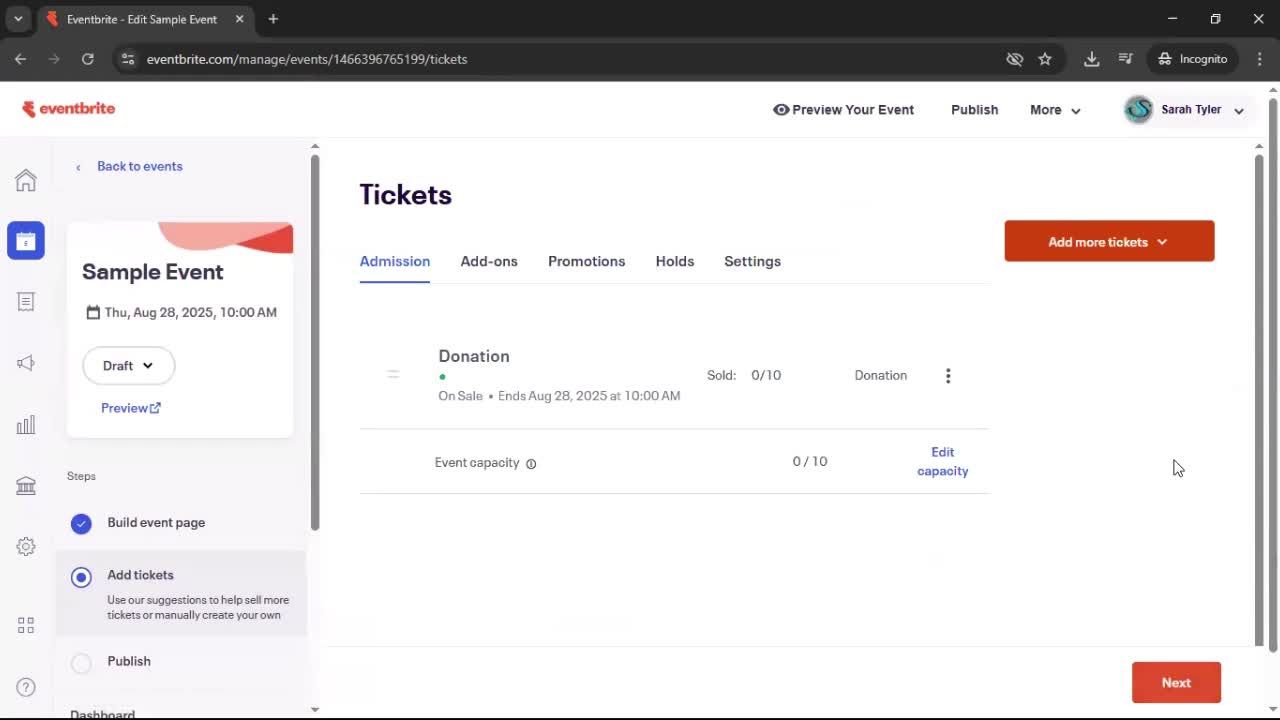 Creating an event screenshot