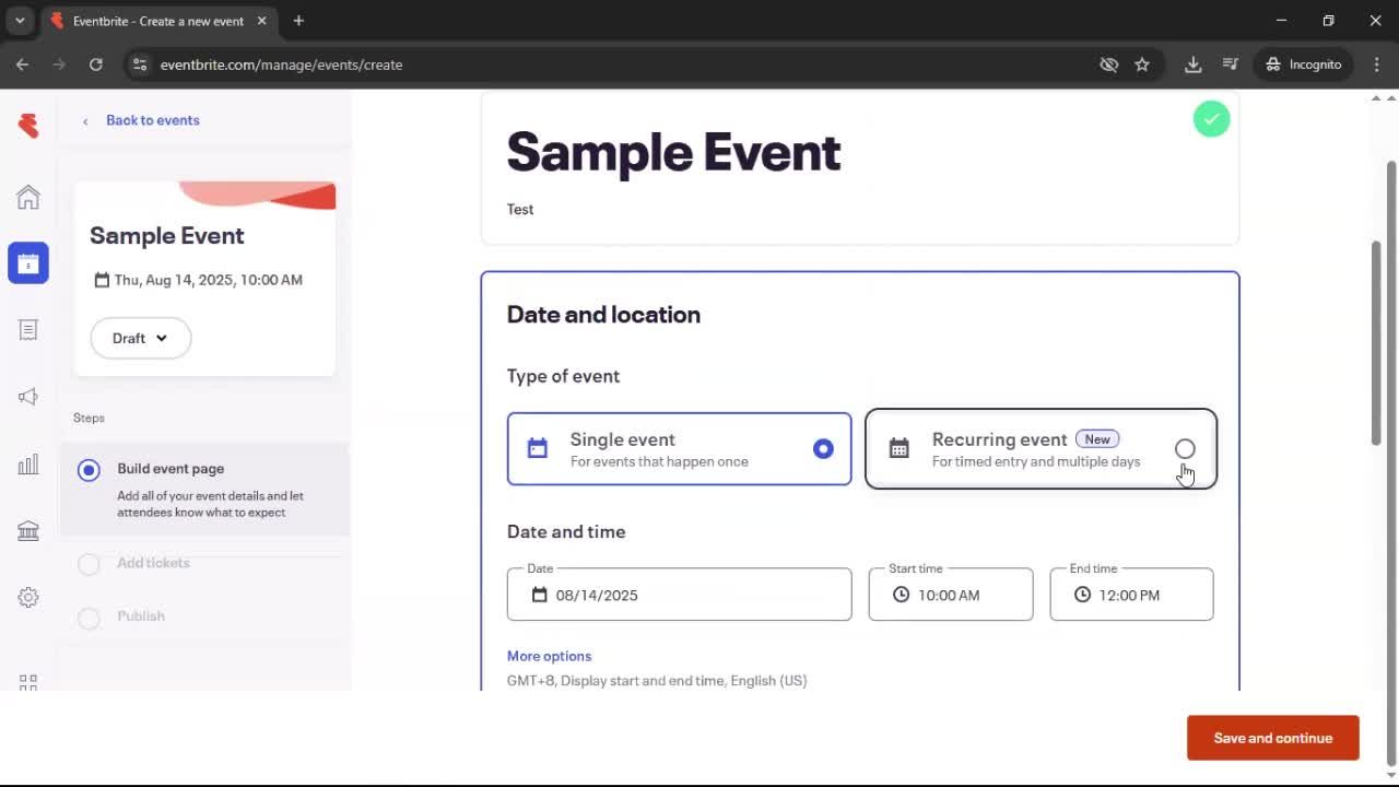 Creating an event screenshot