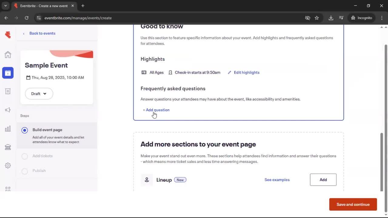 Creating an event screenshot