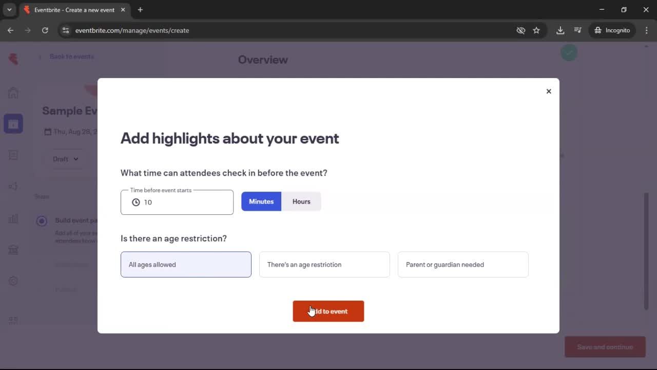 Creating an event screenshot