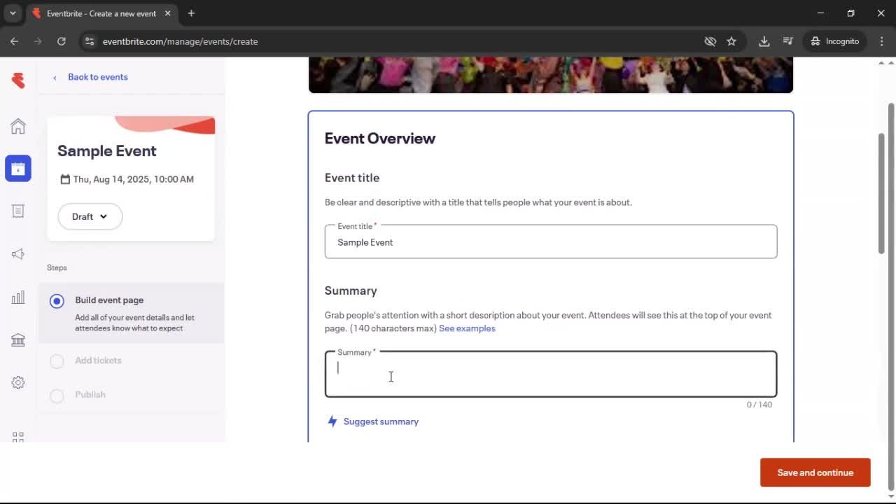 Creating an event screenshot