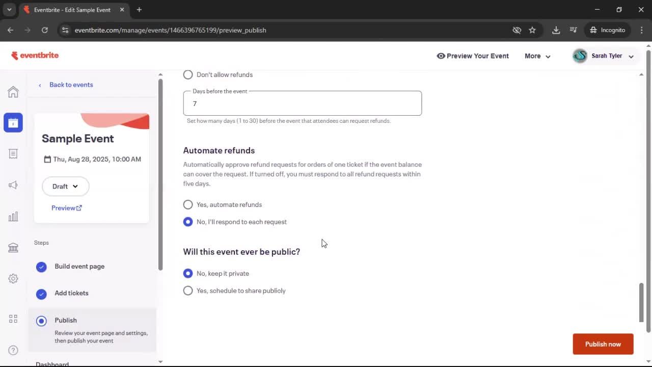 Creating an event screenshot