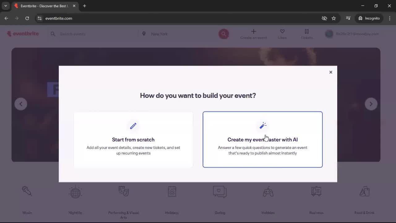 Creating an Event with AI screenshot