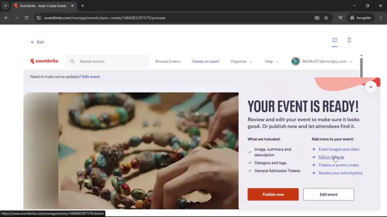 Creating an Event with AI screenshot