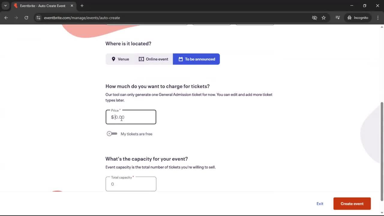 Creating an Event with AI screenshot