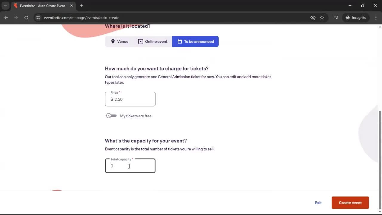 Creating an Event with AI screenshot