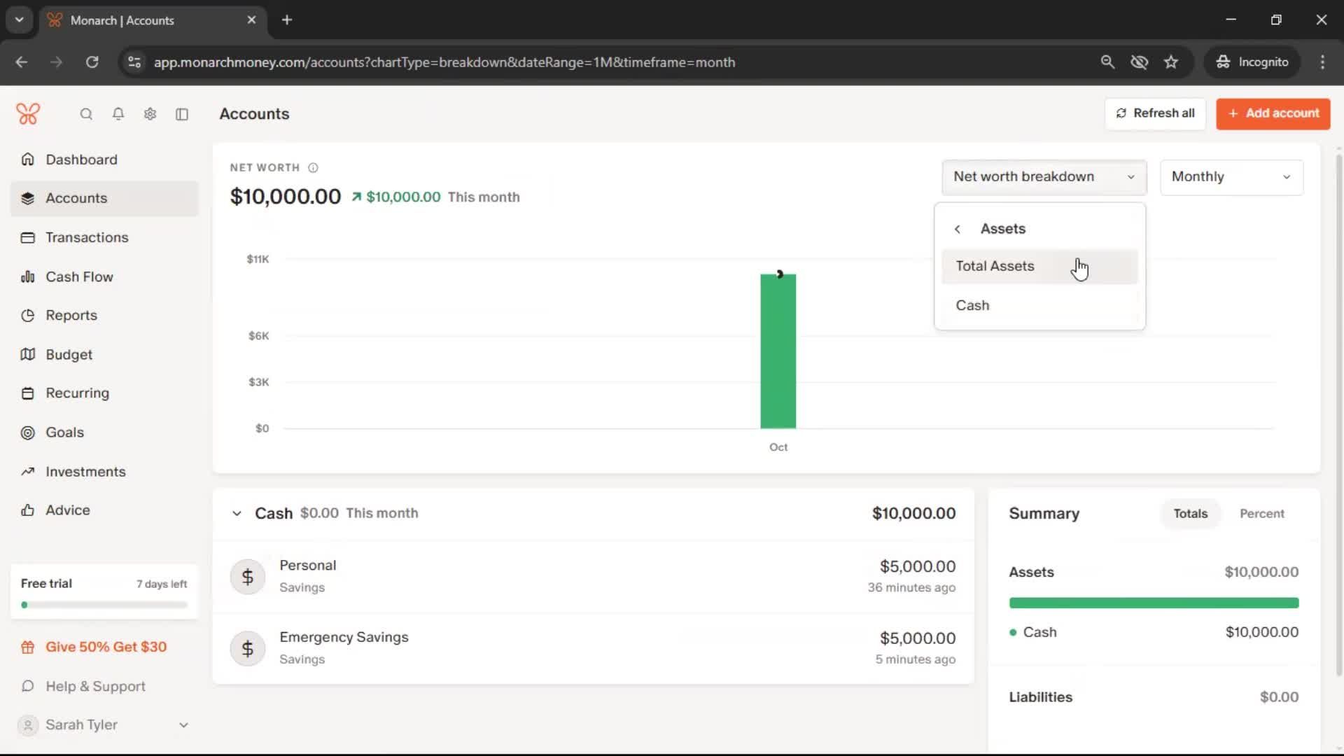 Adding an account screenshot