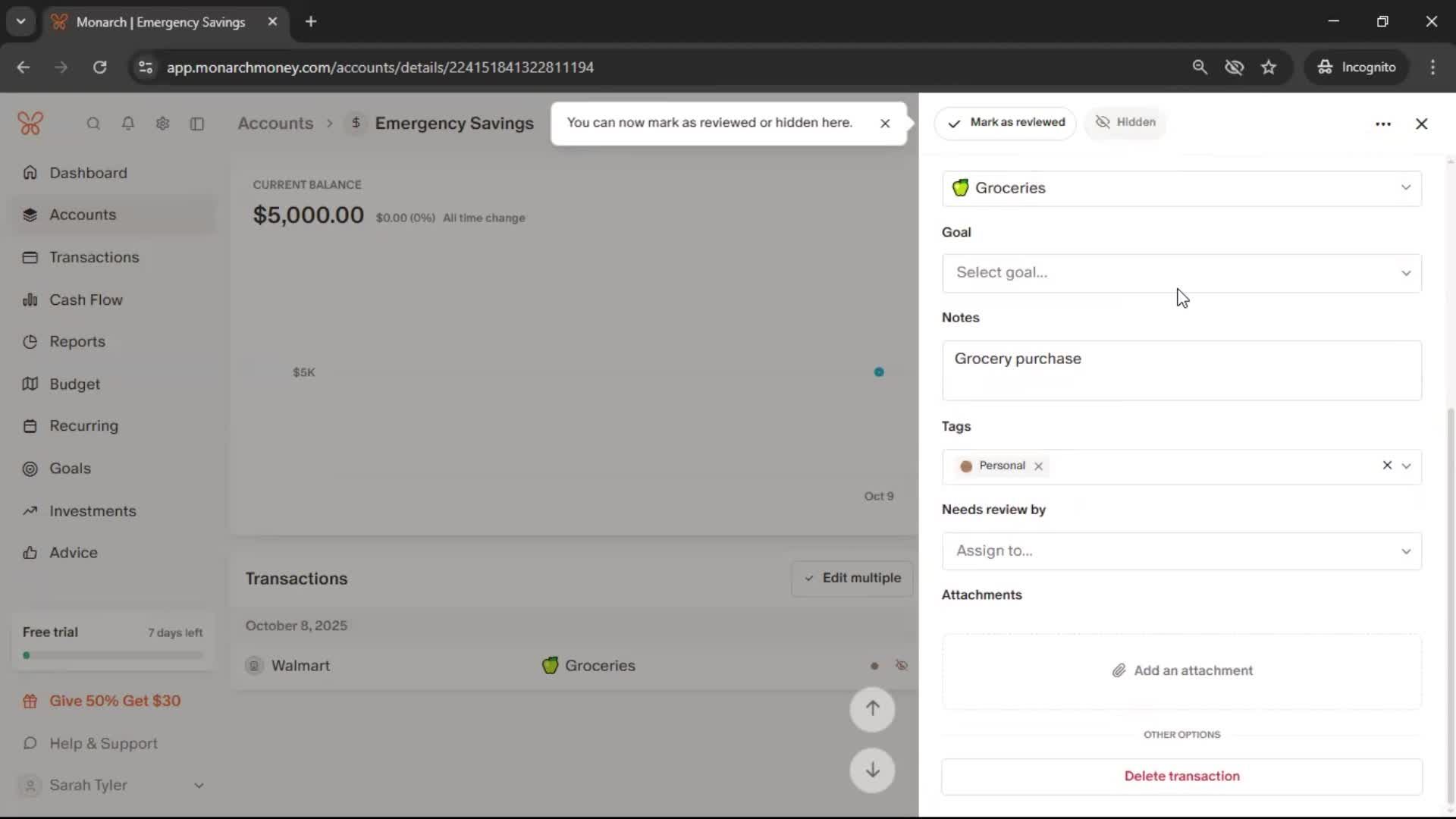 Adding an account screenshot