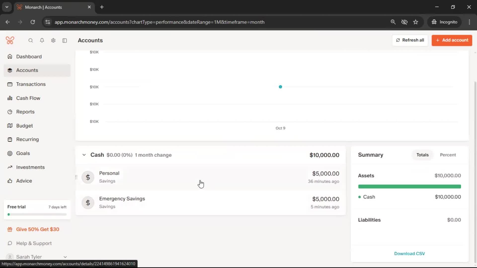 Adding an account screenshot