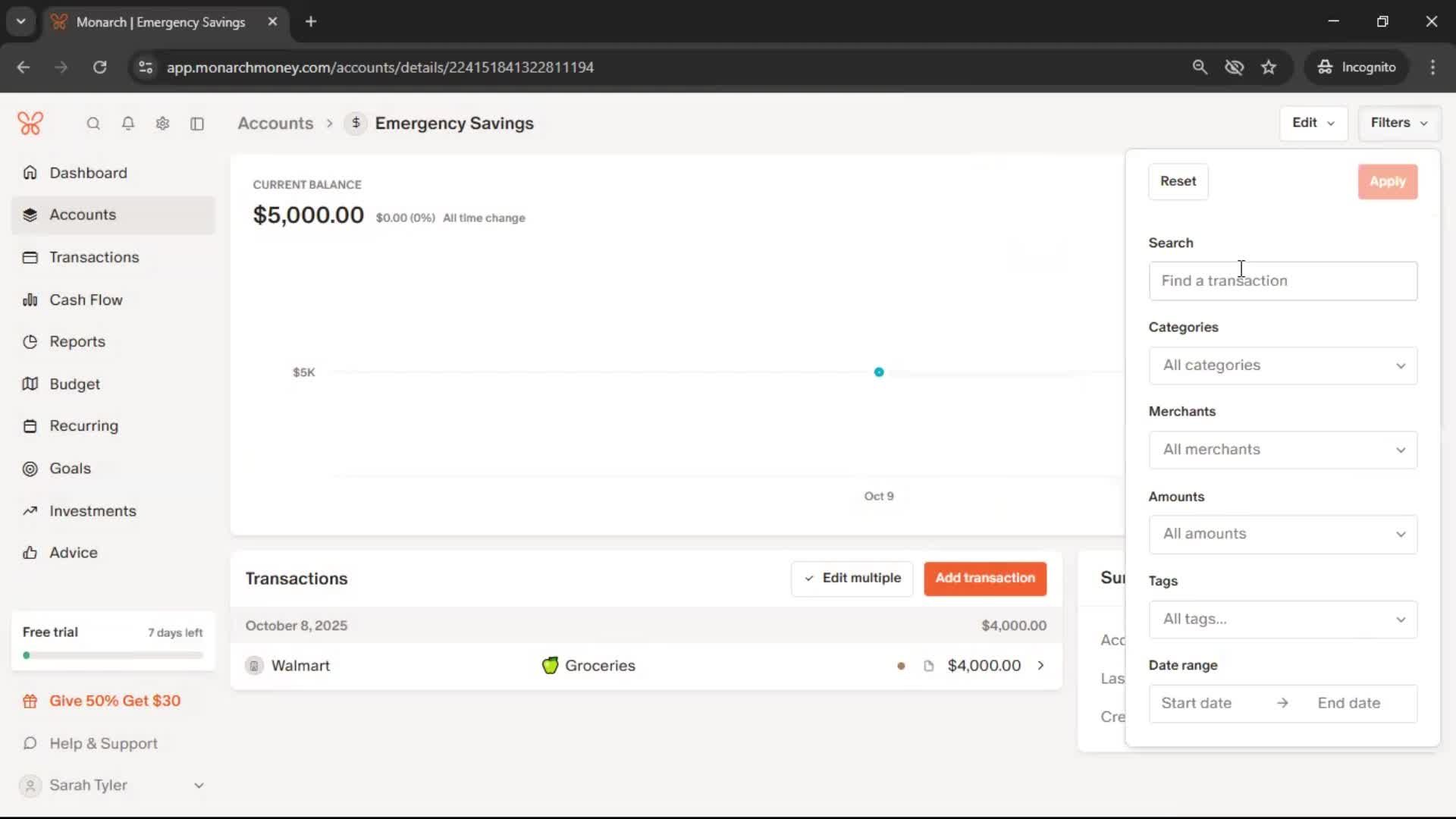 Adding an account screenshot