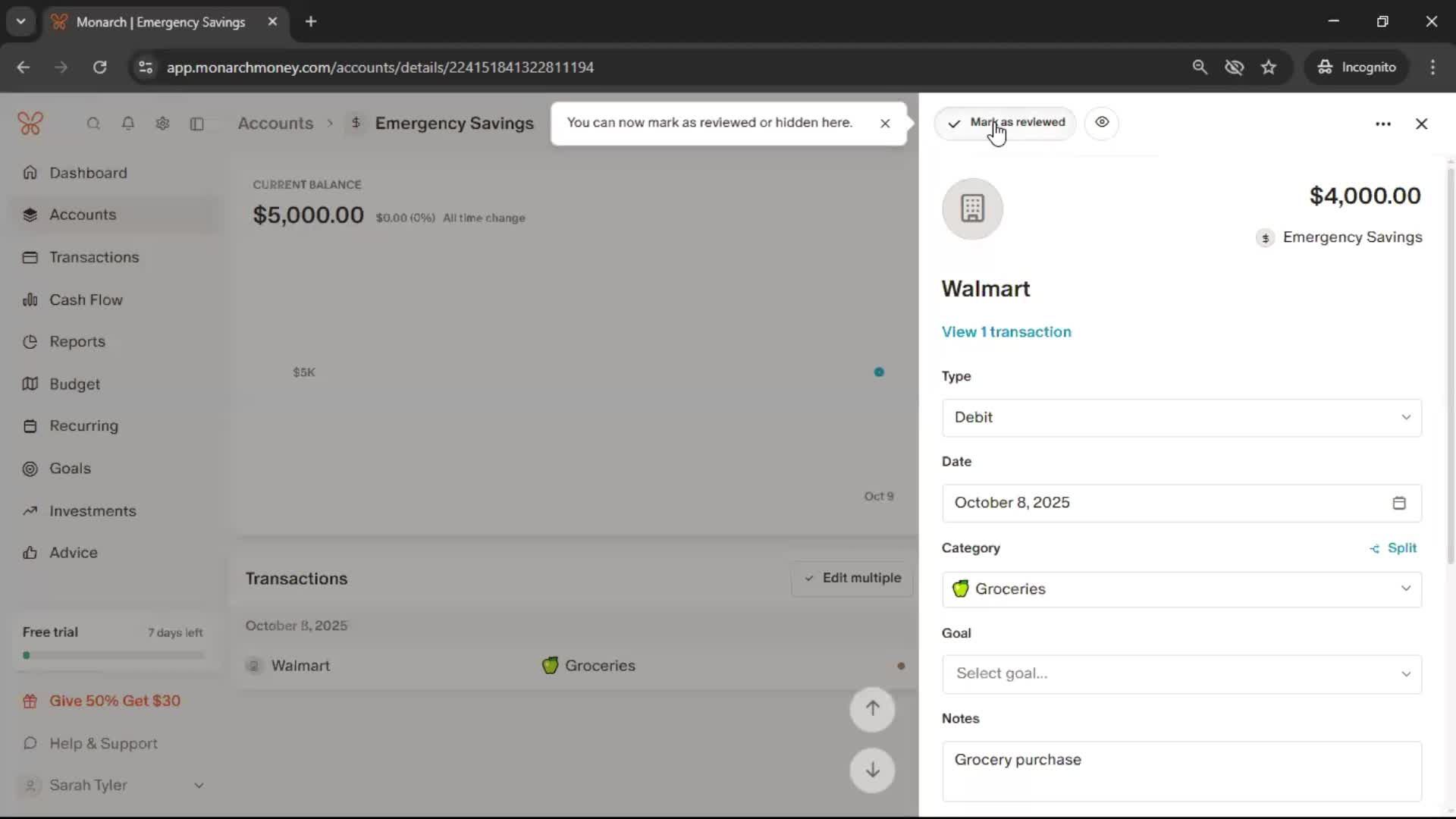 Adding an account screenshot