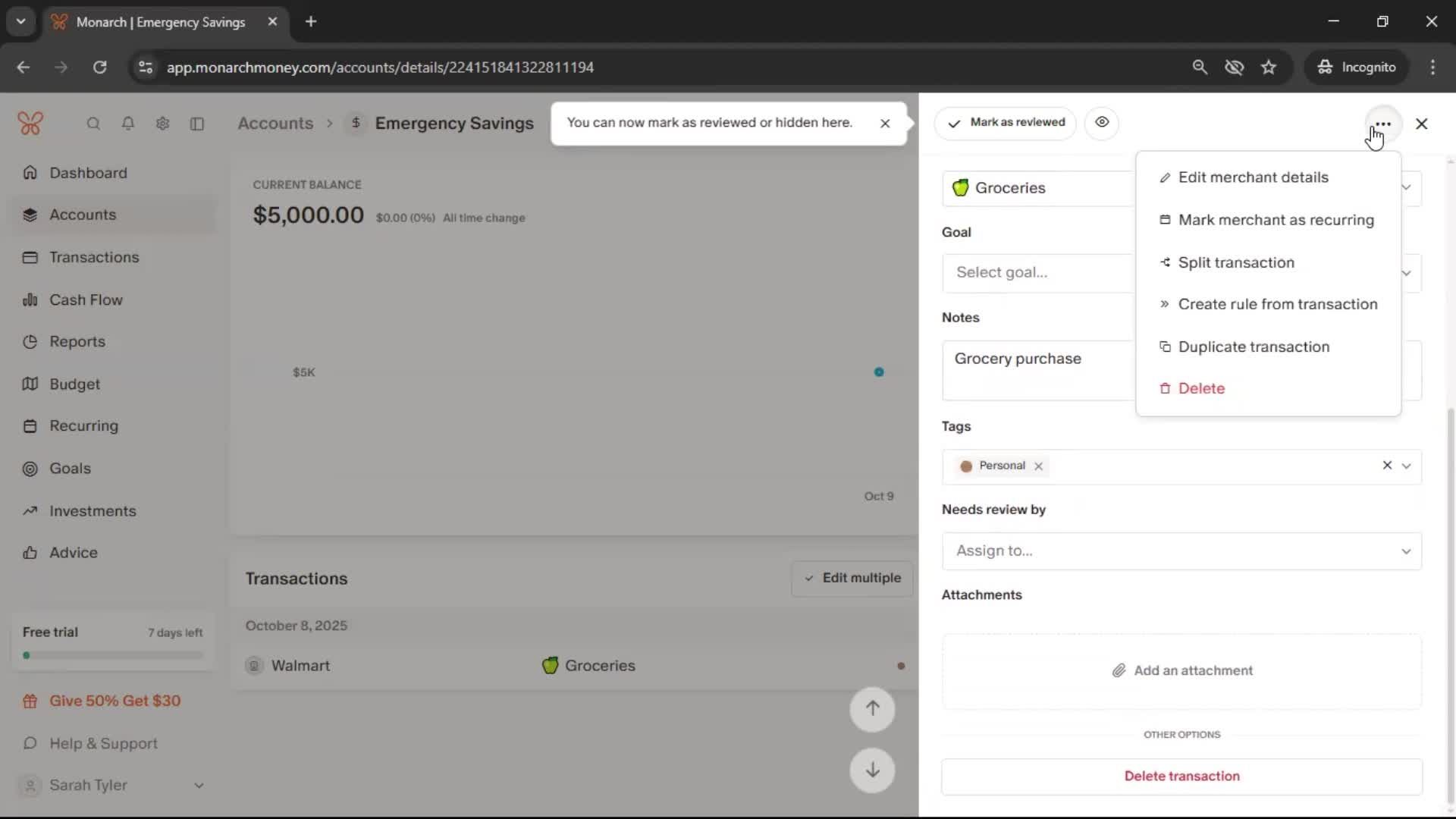 Adding an account screenshot