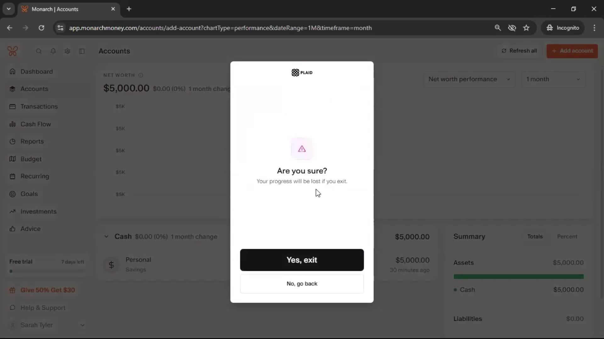 Adding an account screenshot
