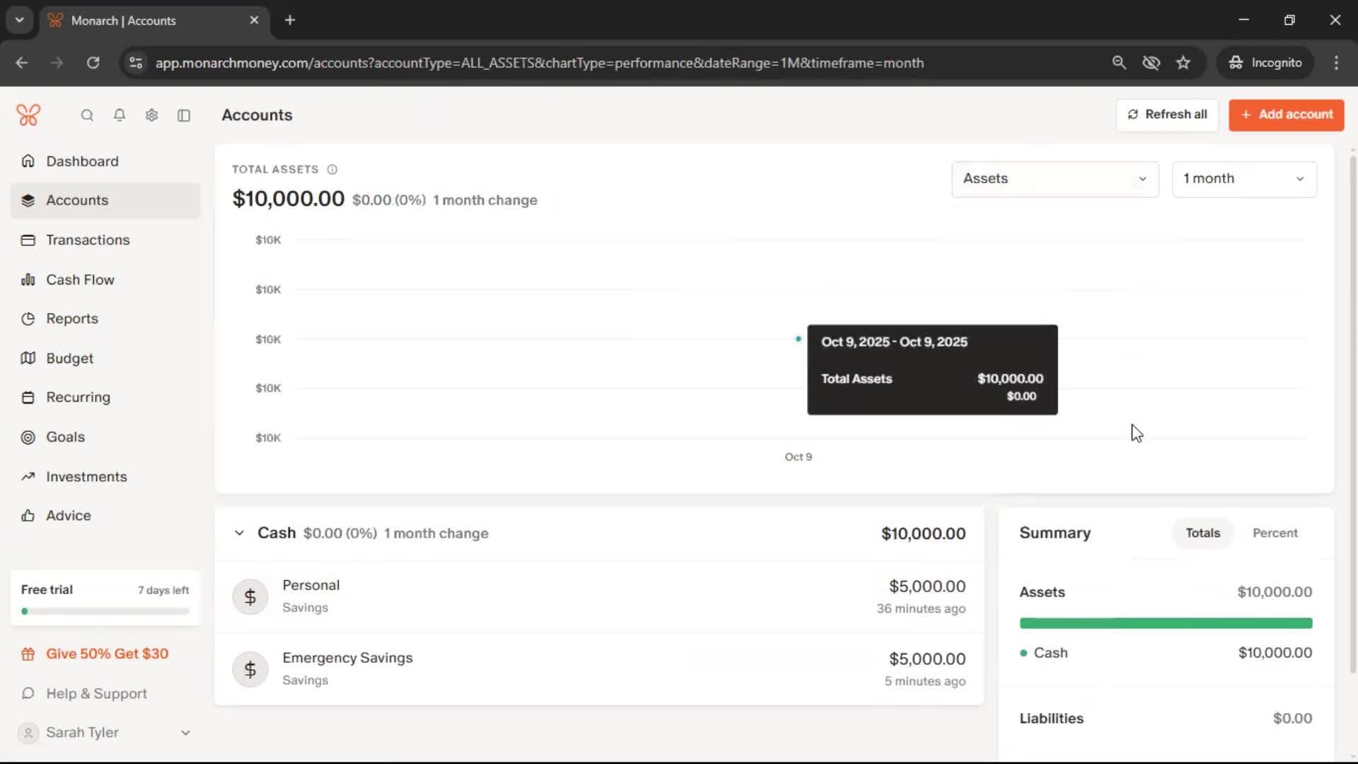 Adding an account screenshot