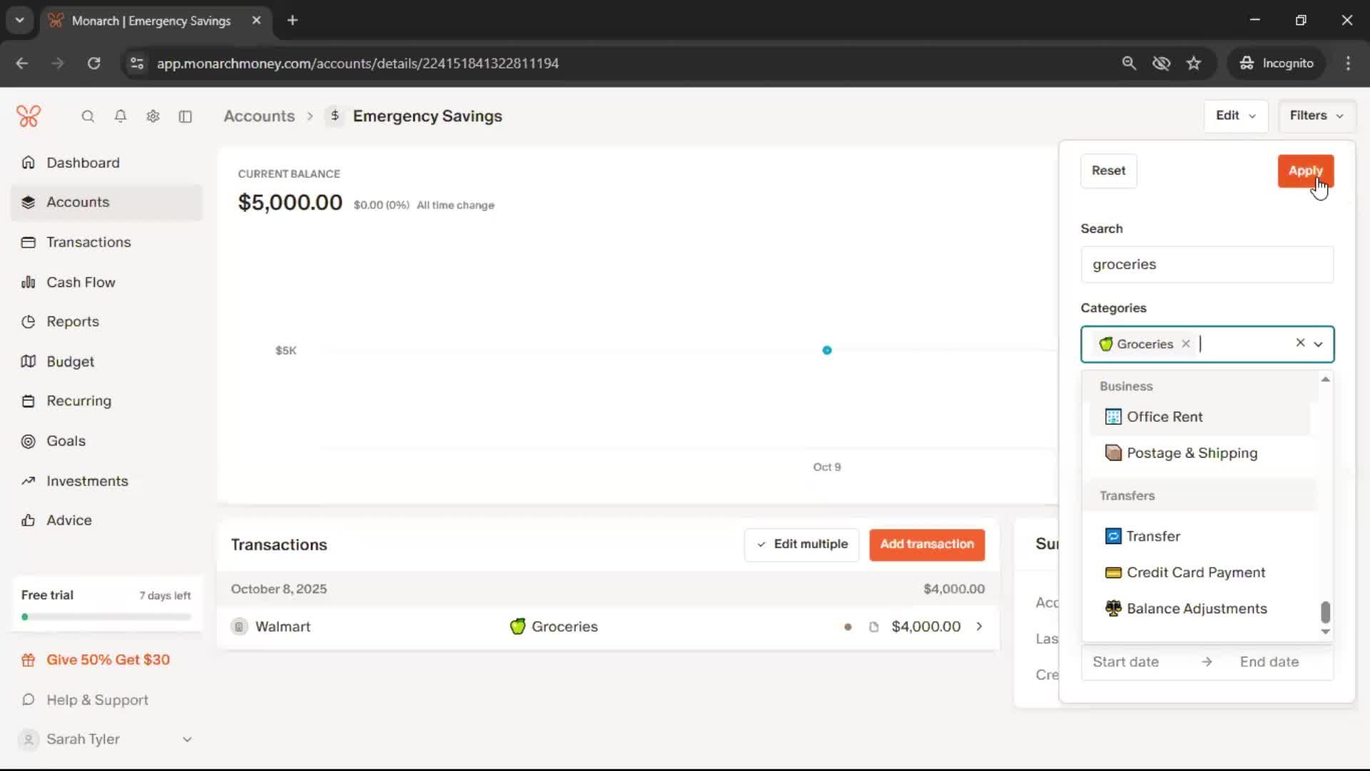 Adding an account screenshot