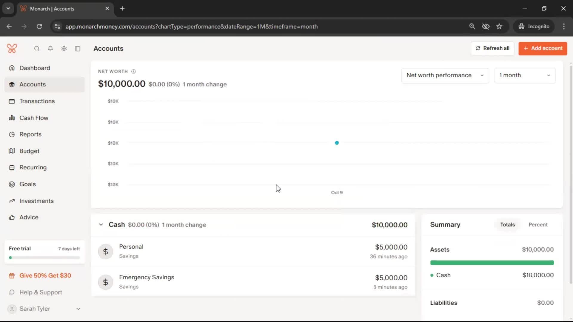 Adding an account screenshot