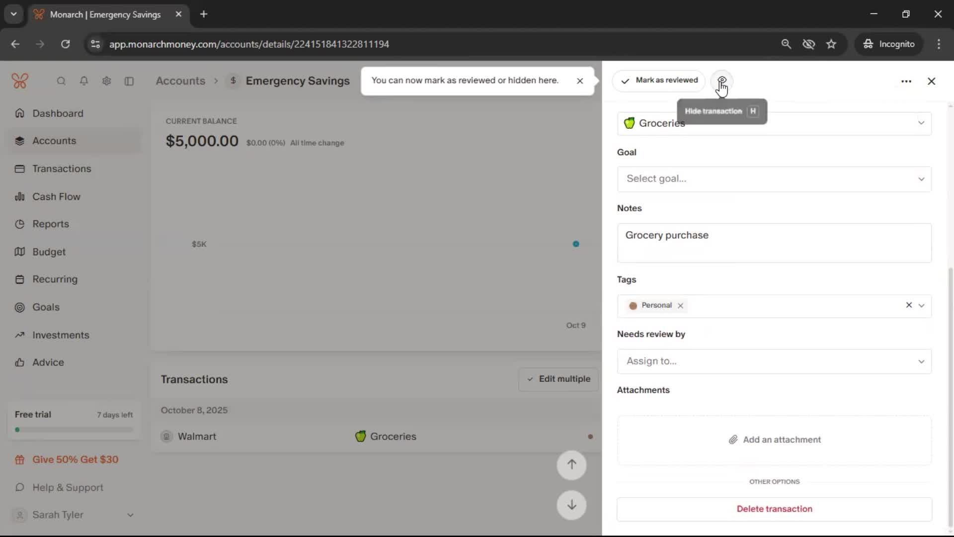 Adding an account screenshot