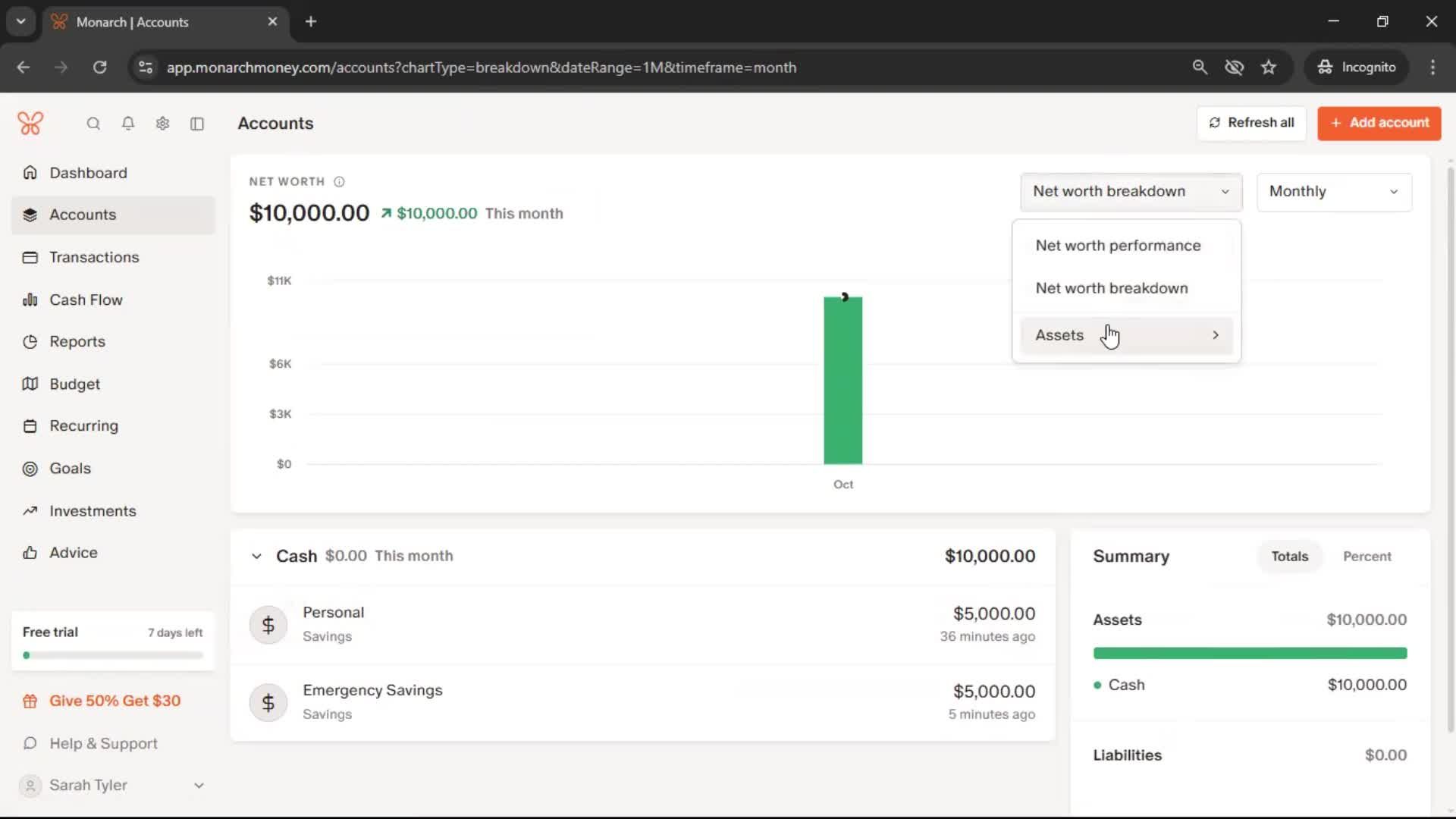 Adding an account screenshot