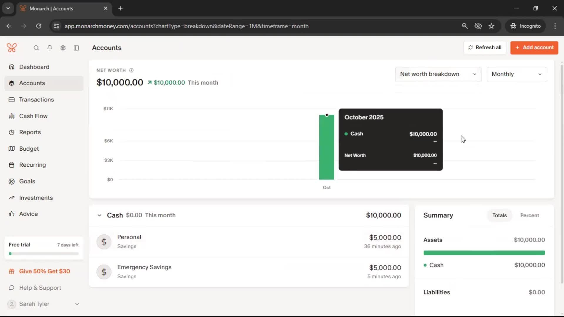 Adding an account screenshot