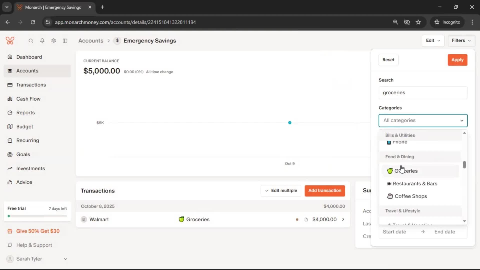 Adding an account screenshot