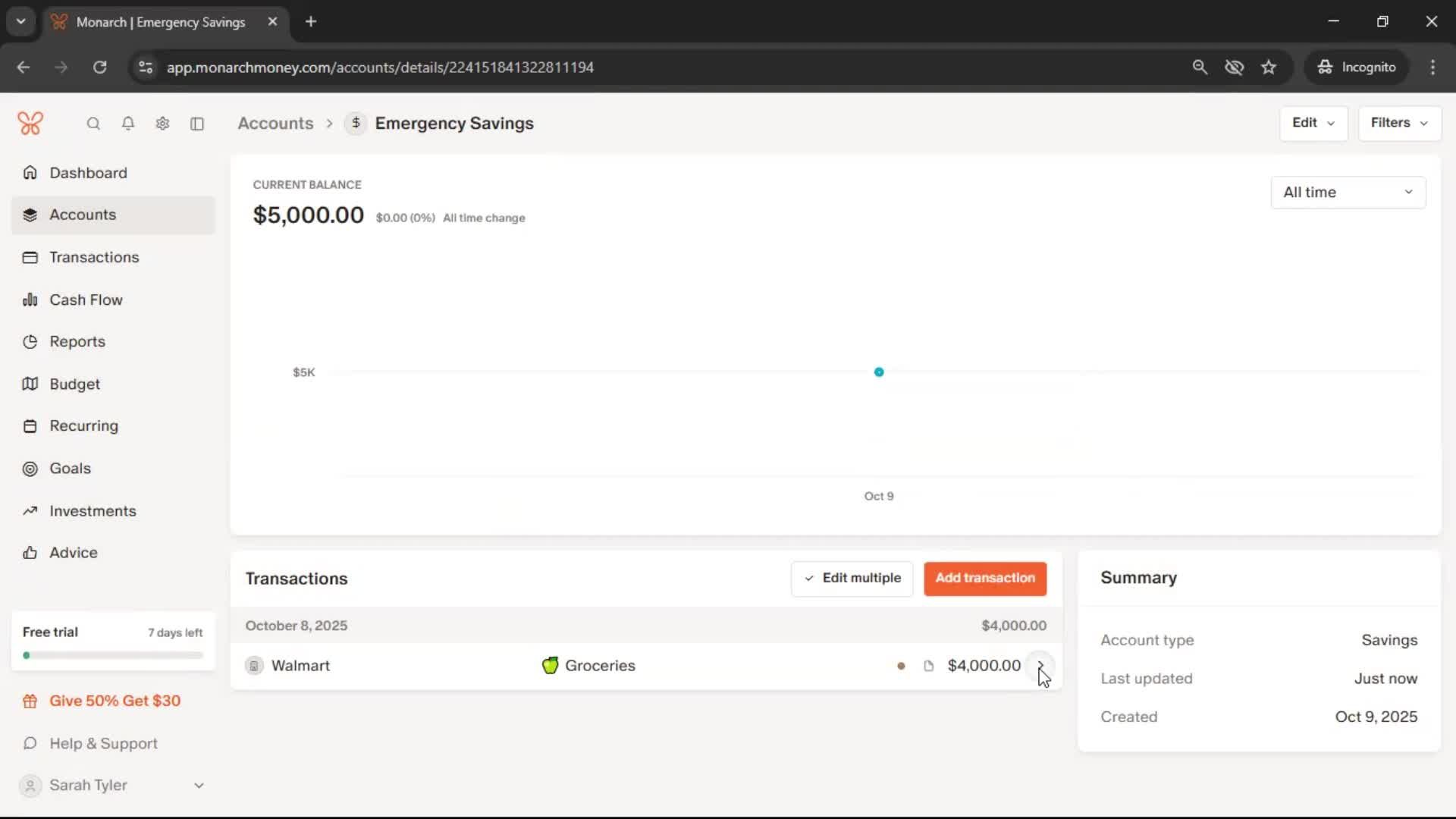 Adding an account screenshot