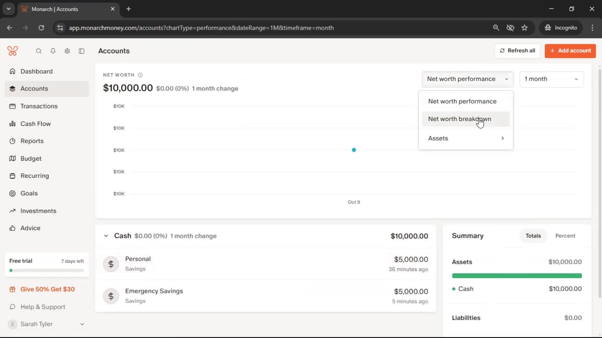 Adding an account screenshot