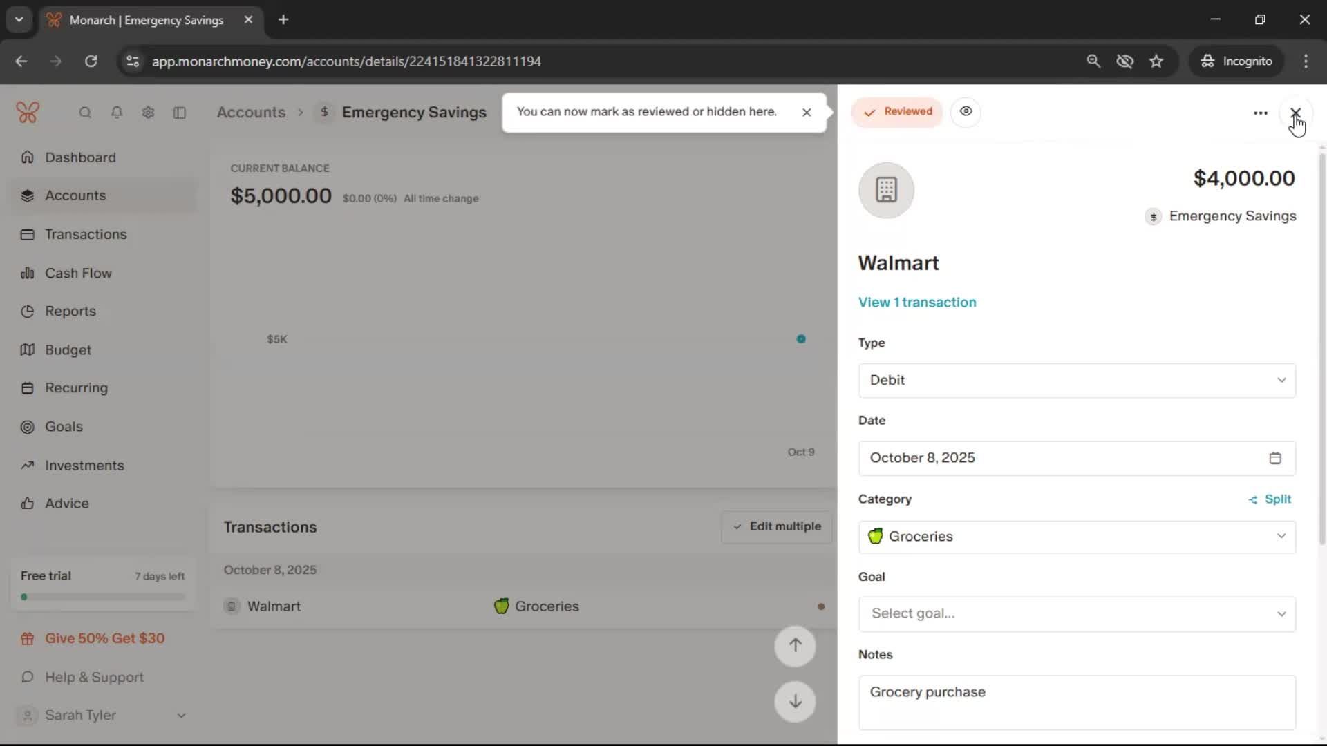 Adding an account screenshot