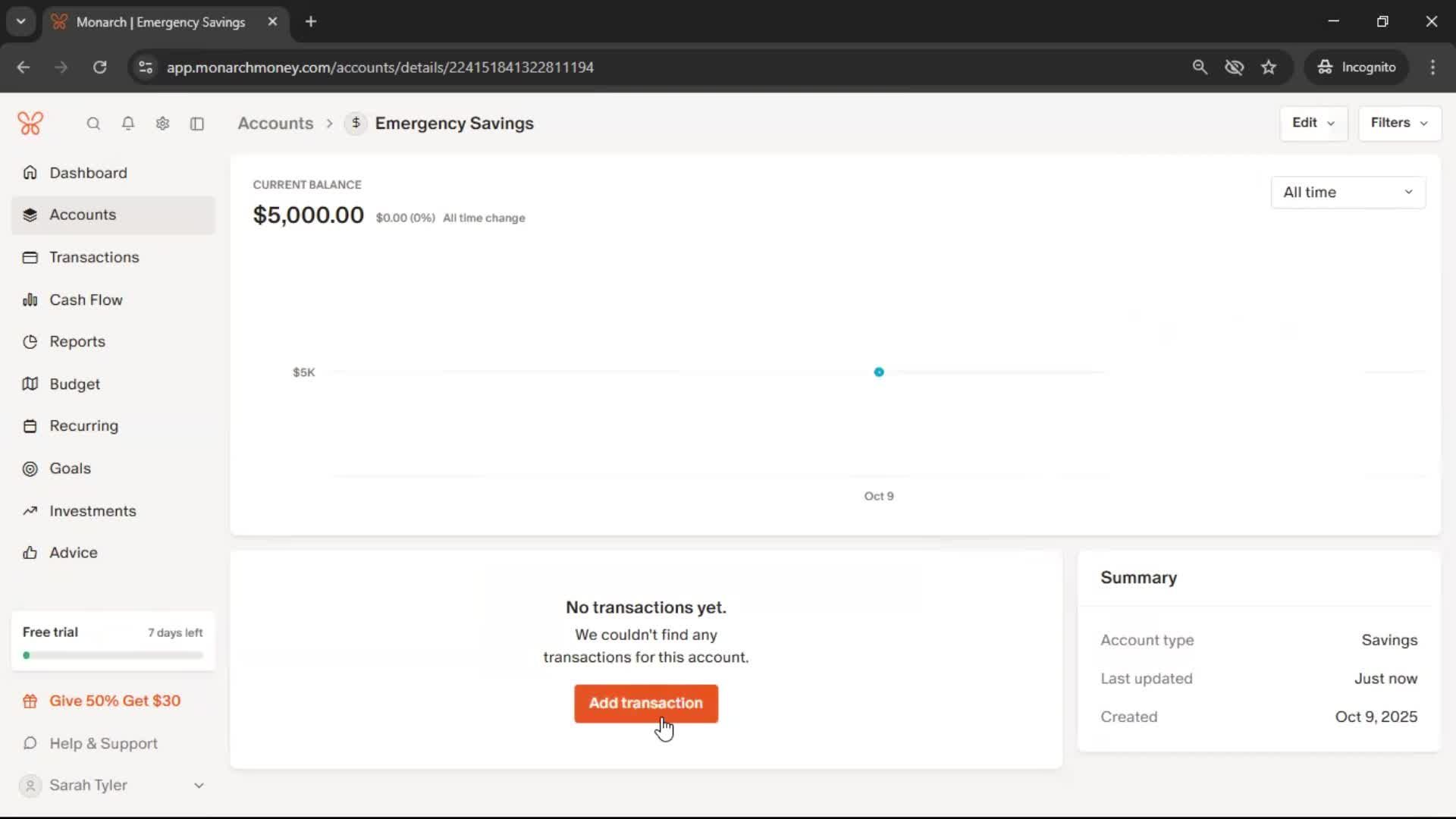 Adding an account screenshot