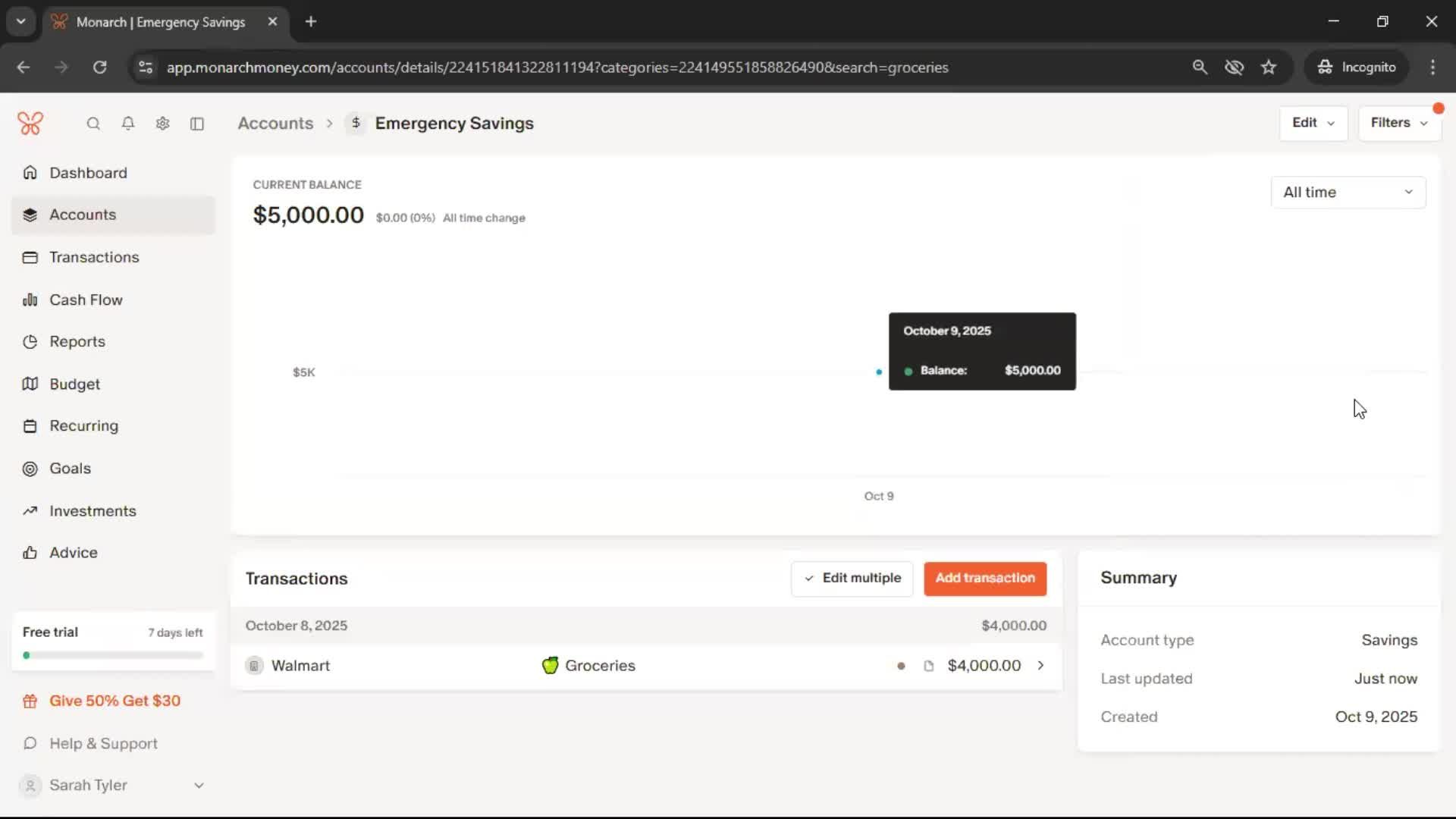 Adding an account screenshot