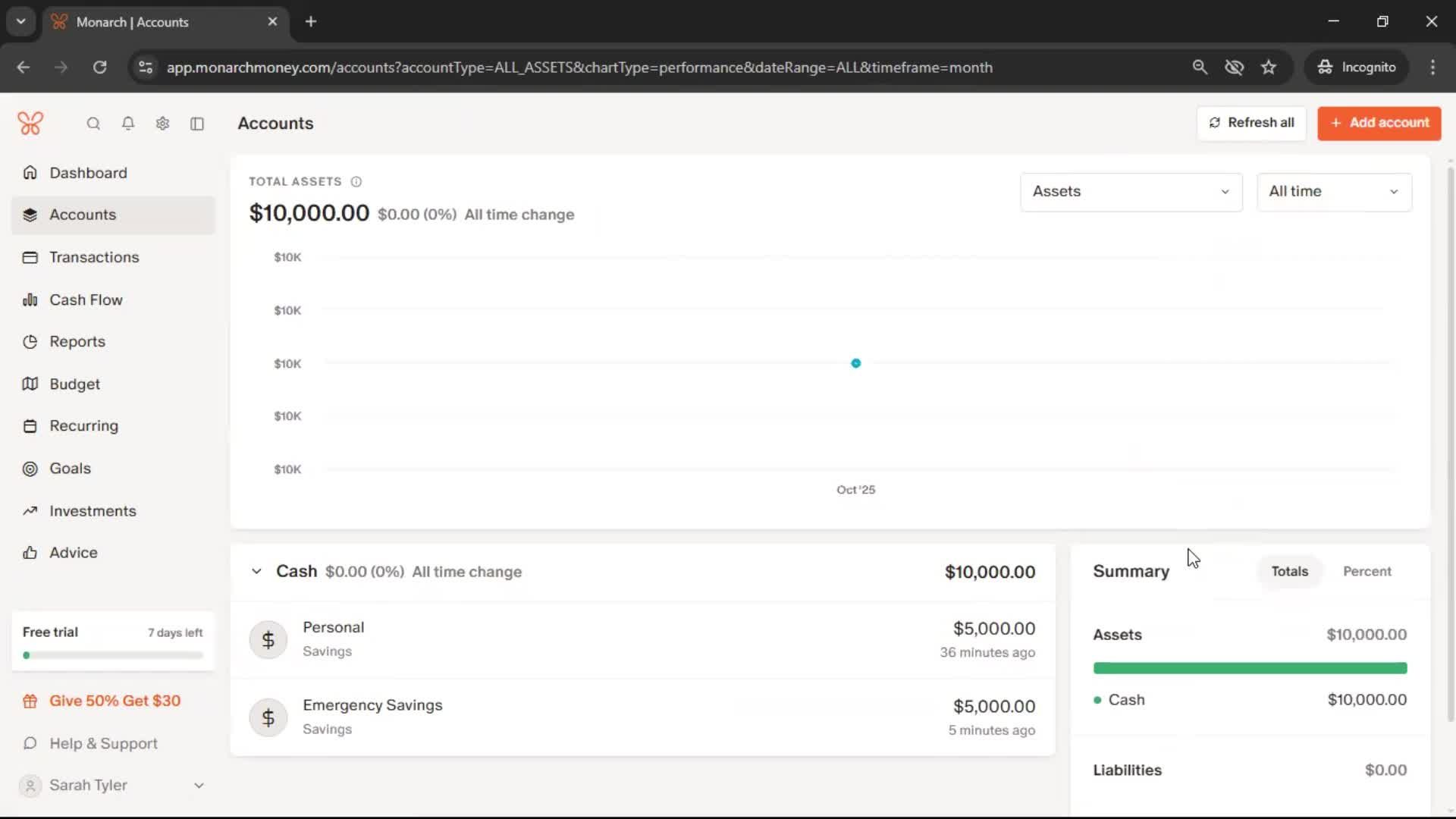 Adding an account screenshot