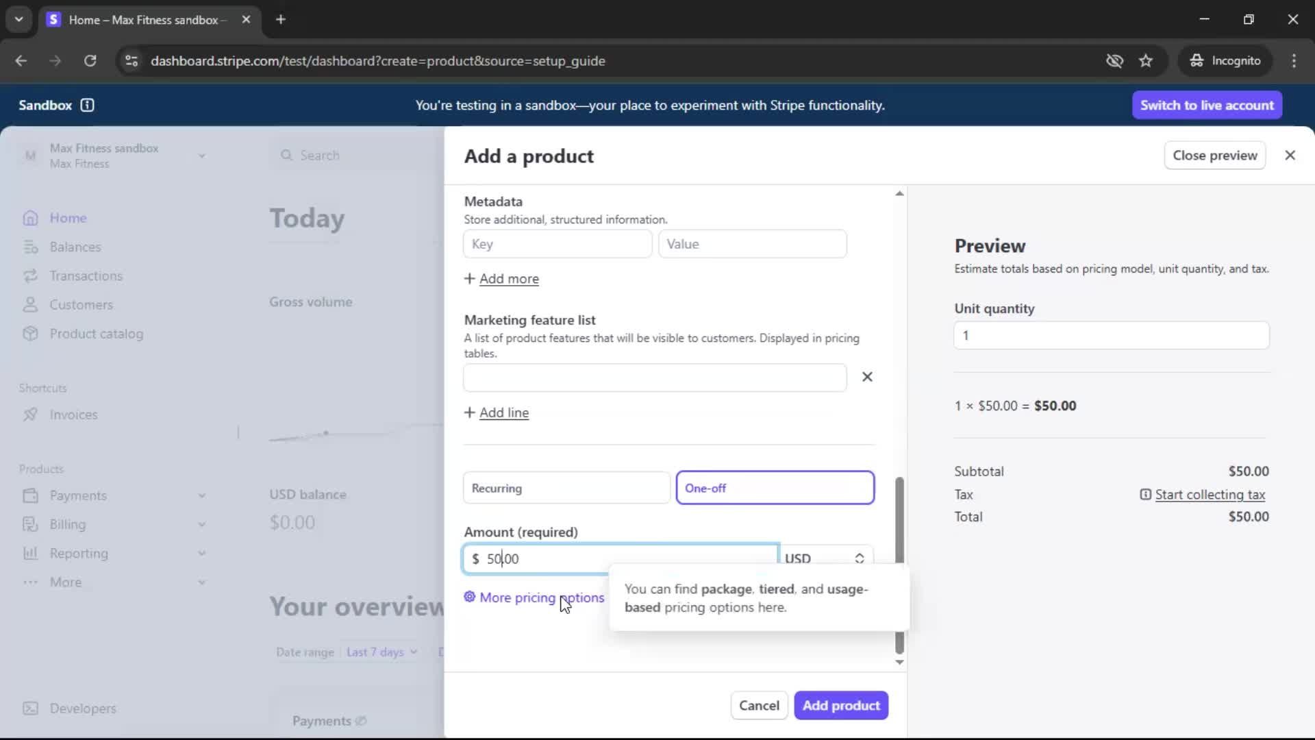 Creating an account screenshot