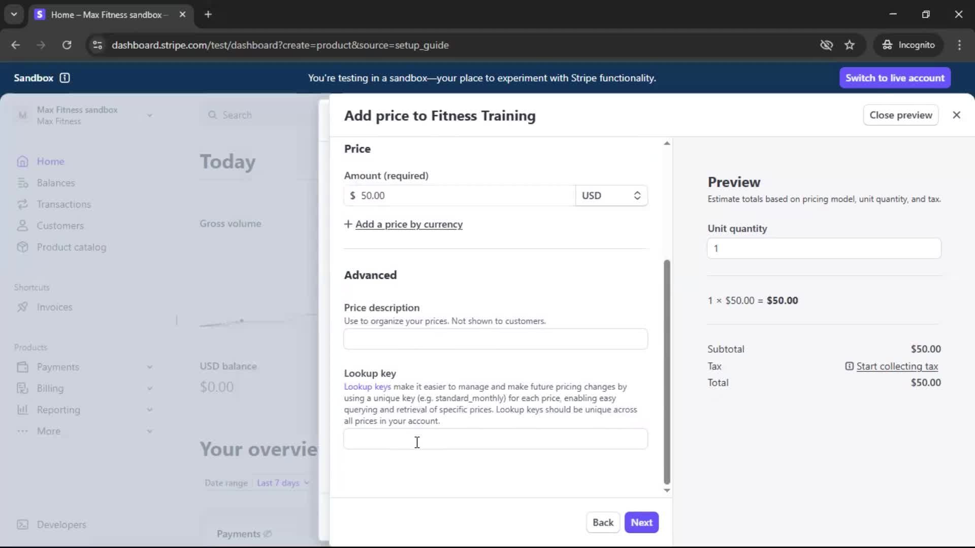 Creating an account screenshot
