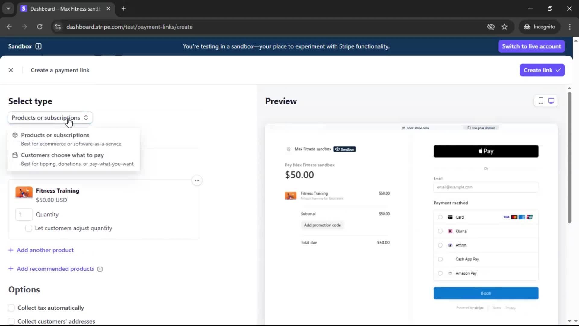 Creating an account screenshot