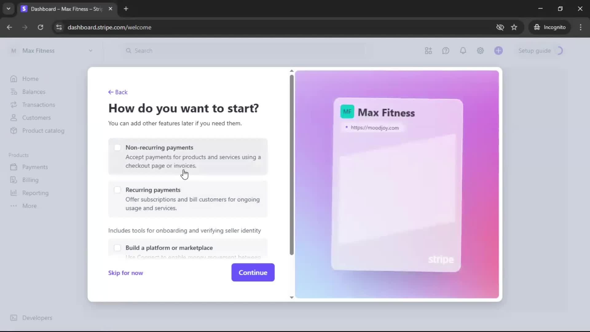 Creating an account screenshot