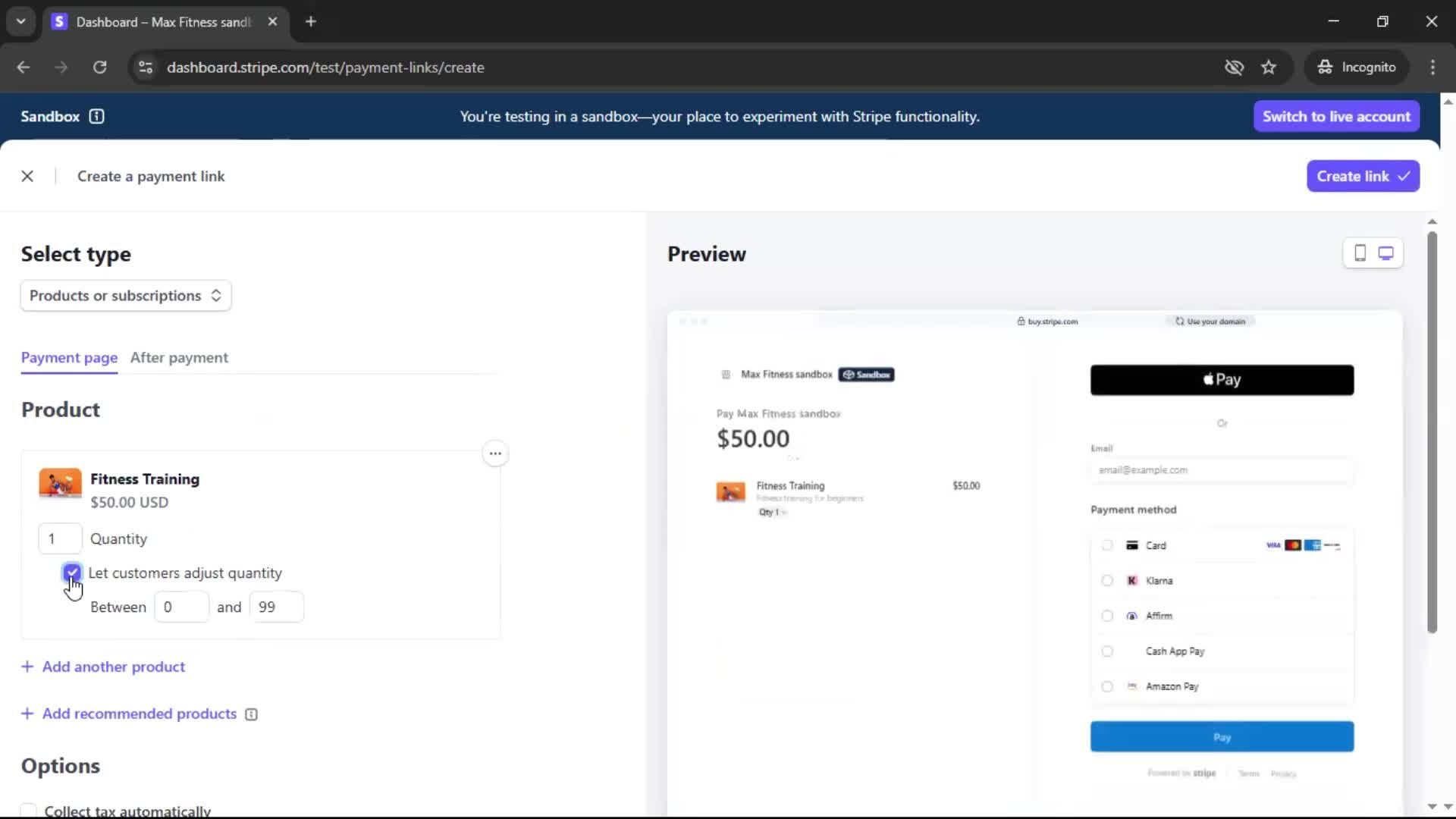 Creating an account screenshot