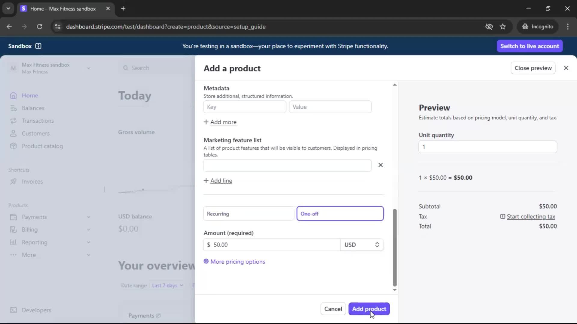 Creating an account screenshot