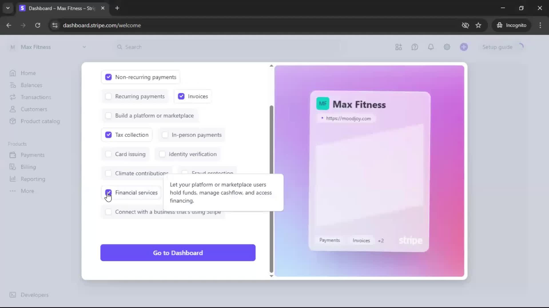 Creating an account screenshot