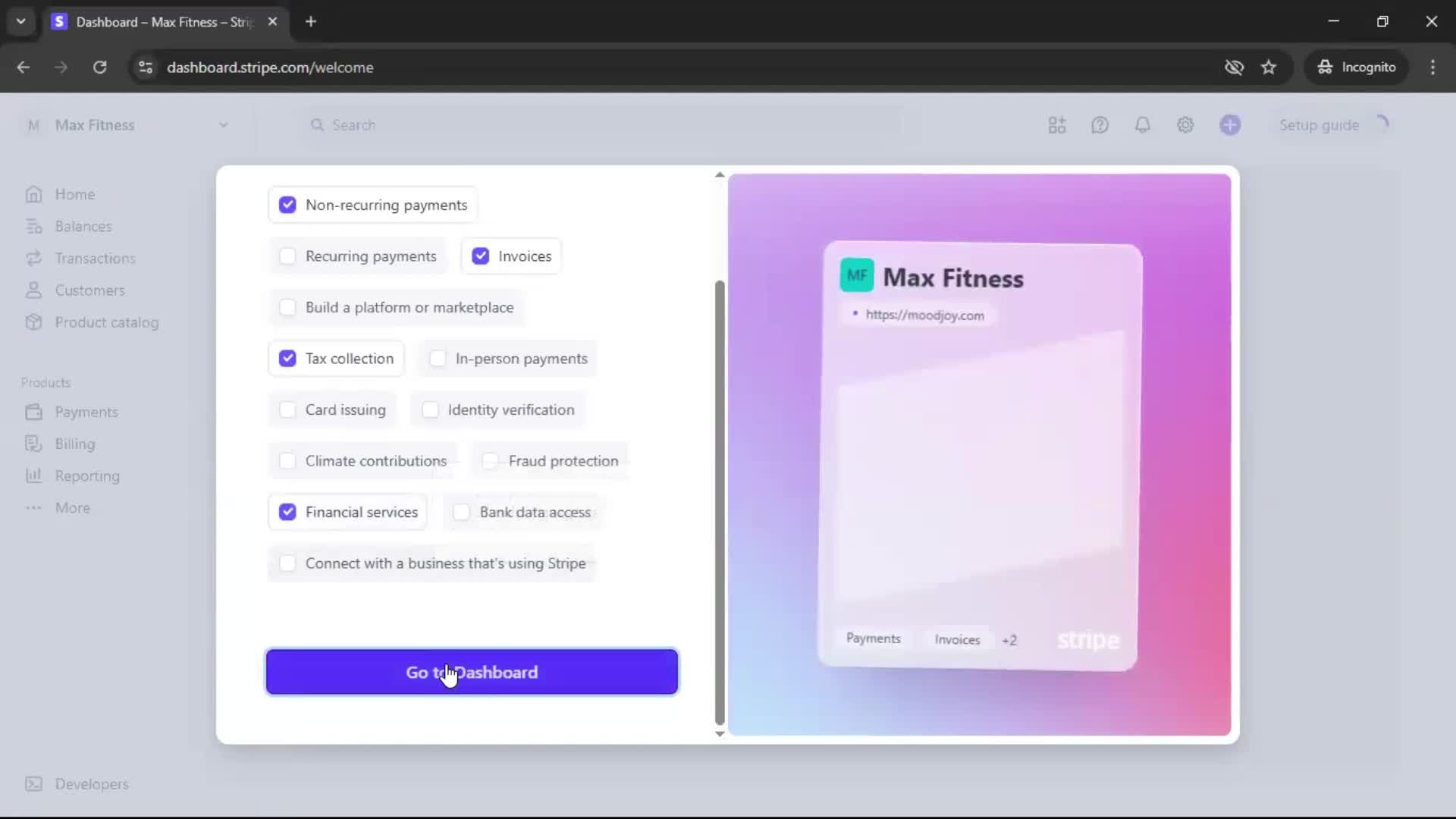 Creating an account screenshot