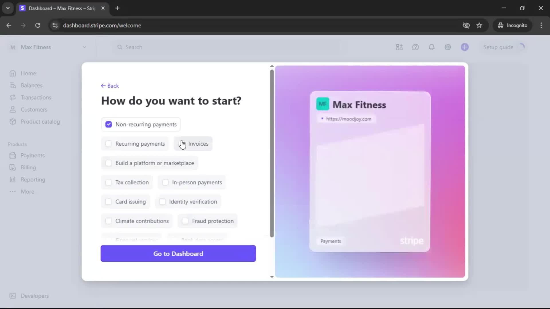 Creating an account screenshot