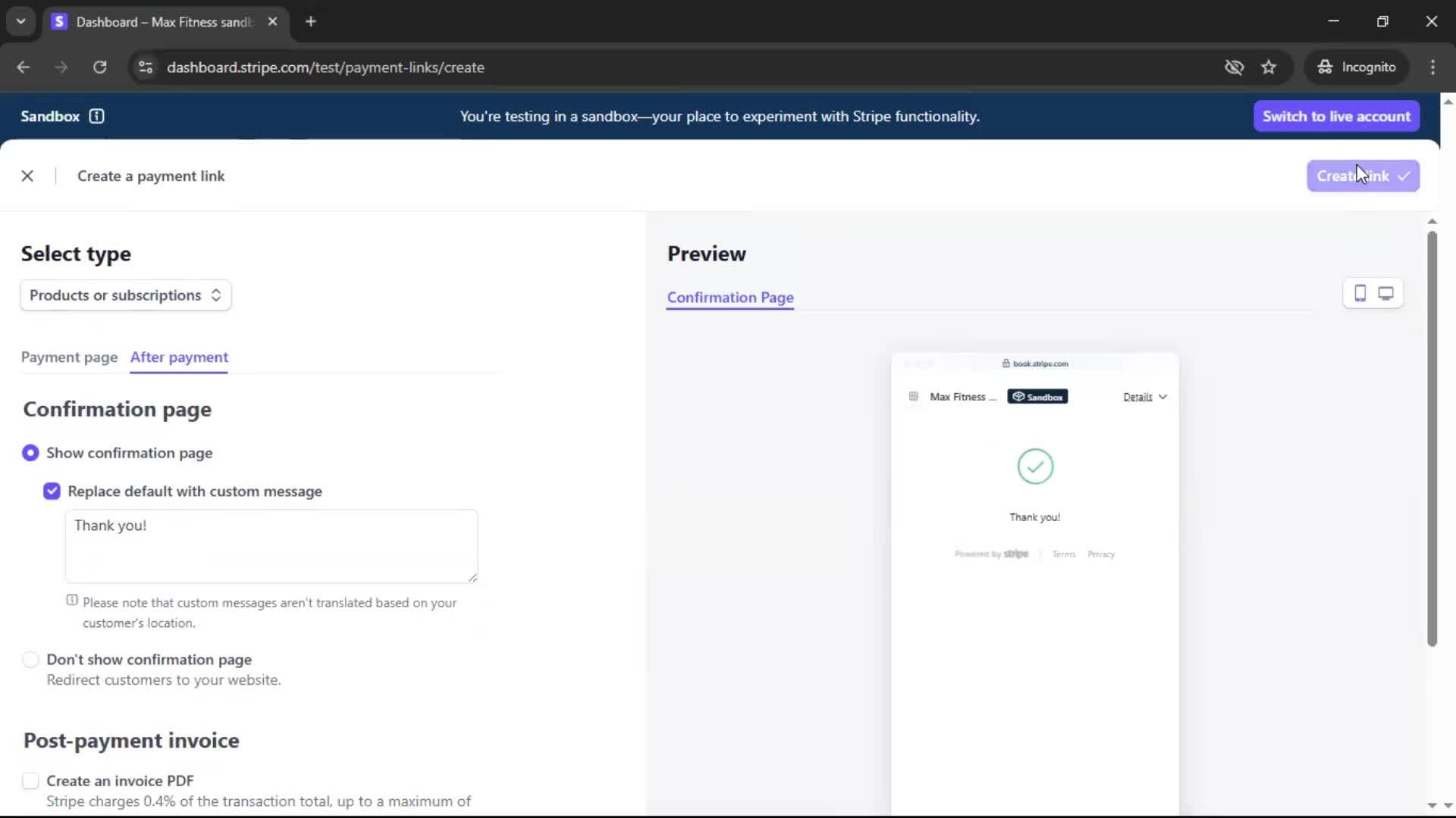 Creating an account screenshot