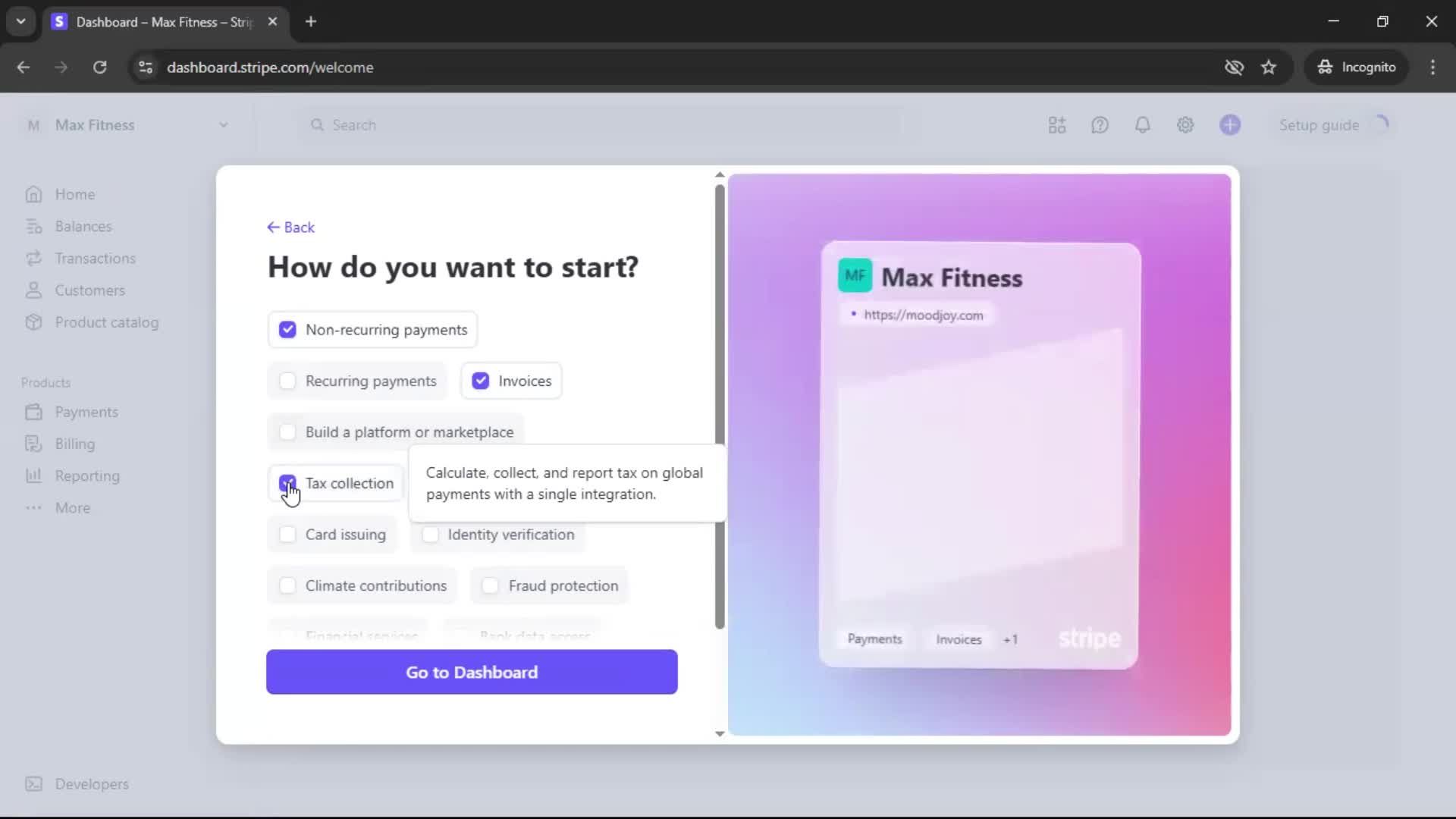 Creating an account screenshot