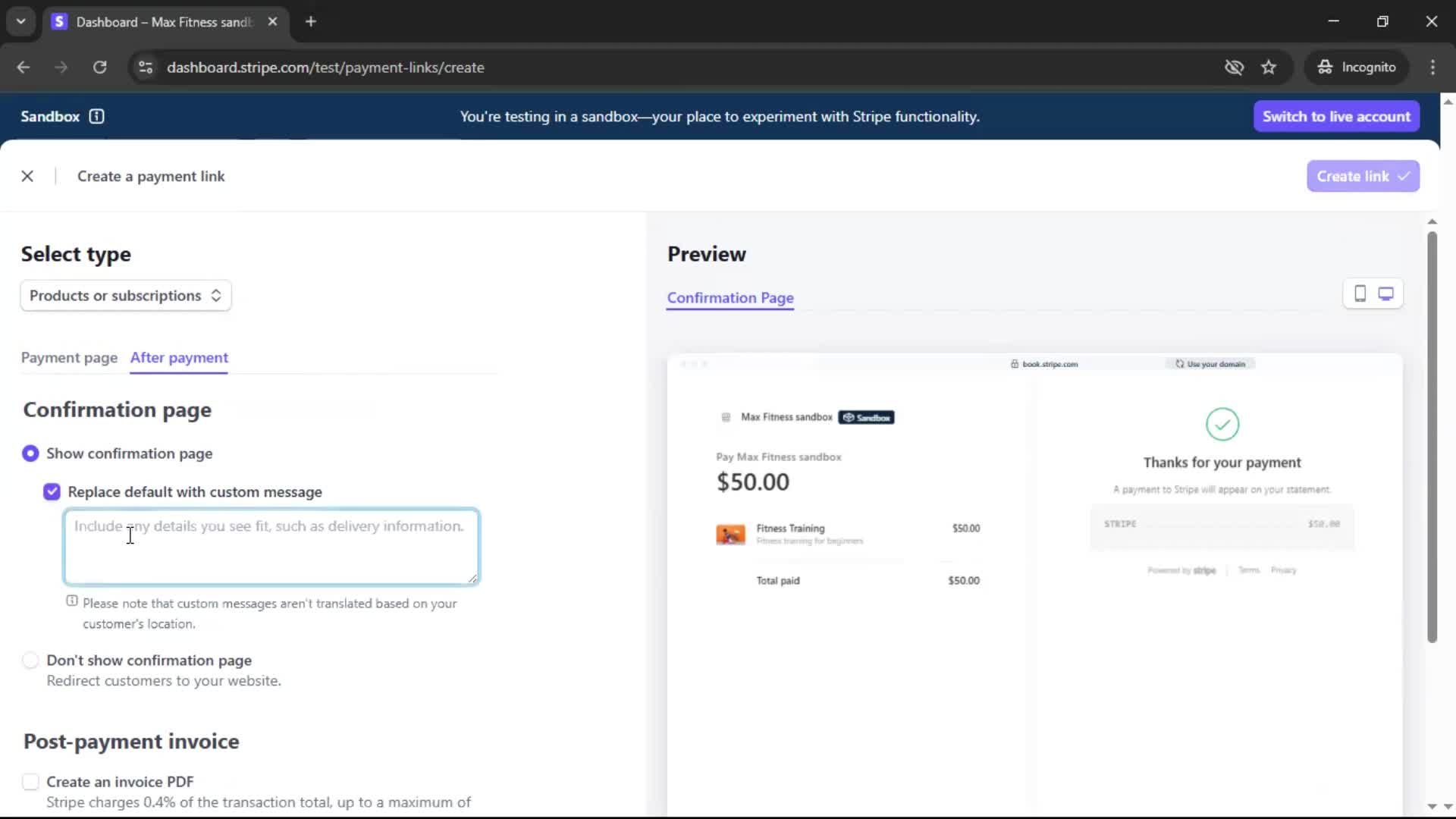 Creating an account screenshot