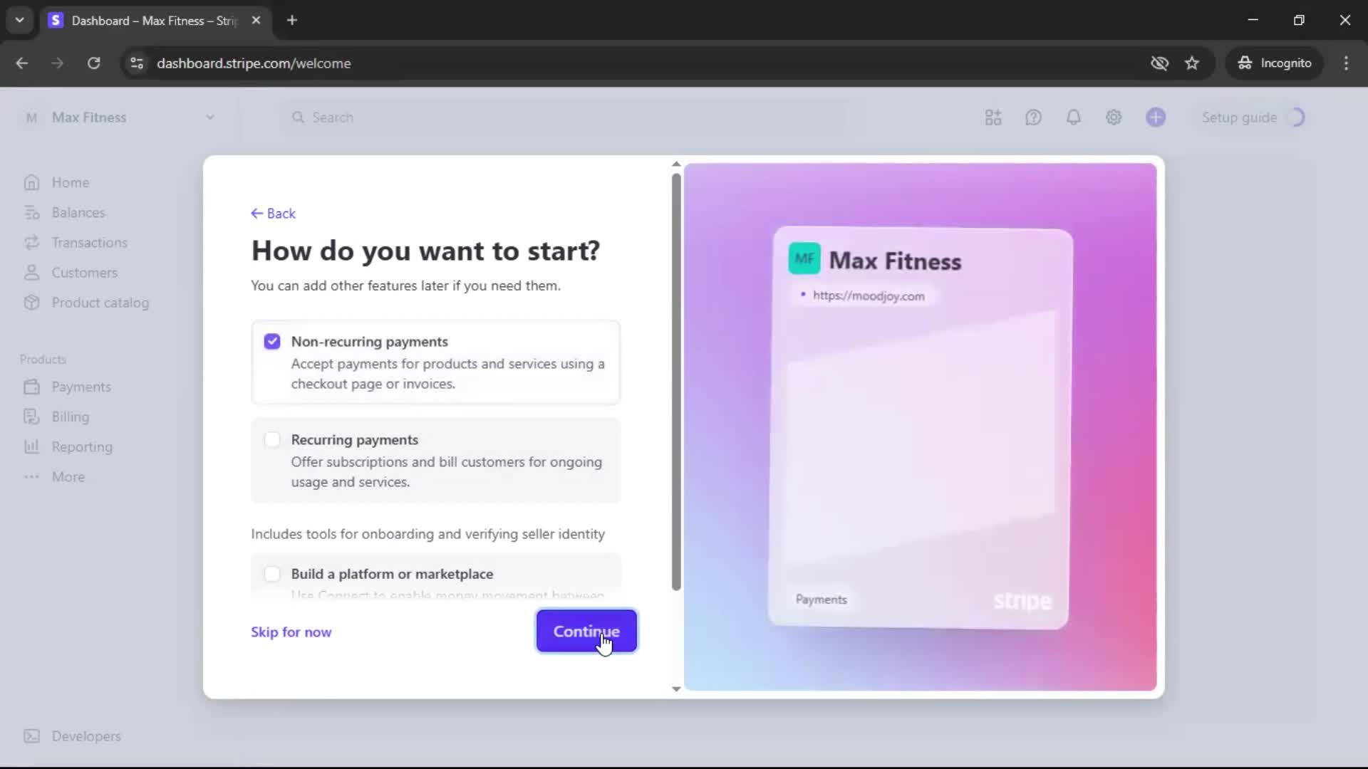 Creating an account screenshot