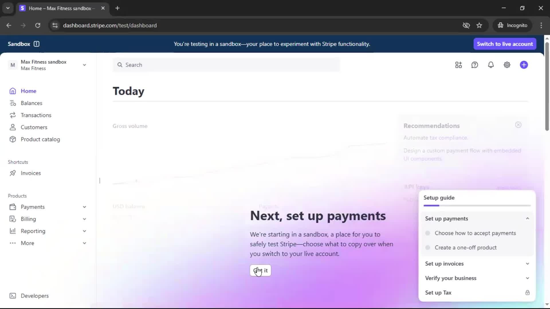 Creating an account screenshot