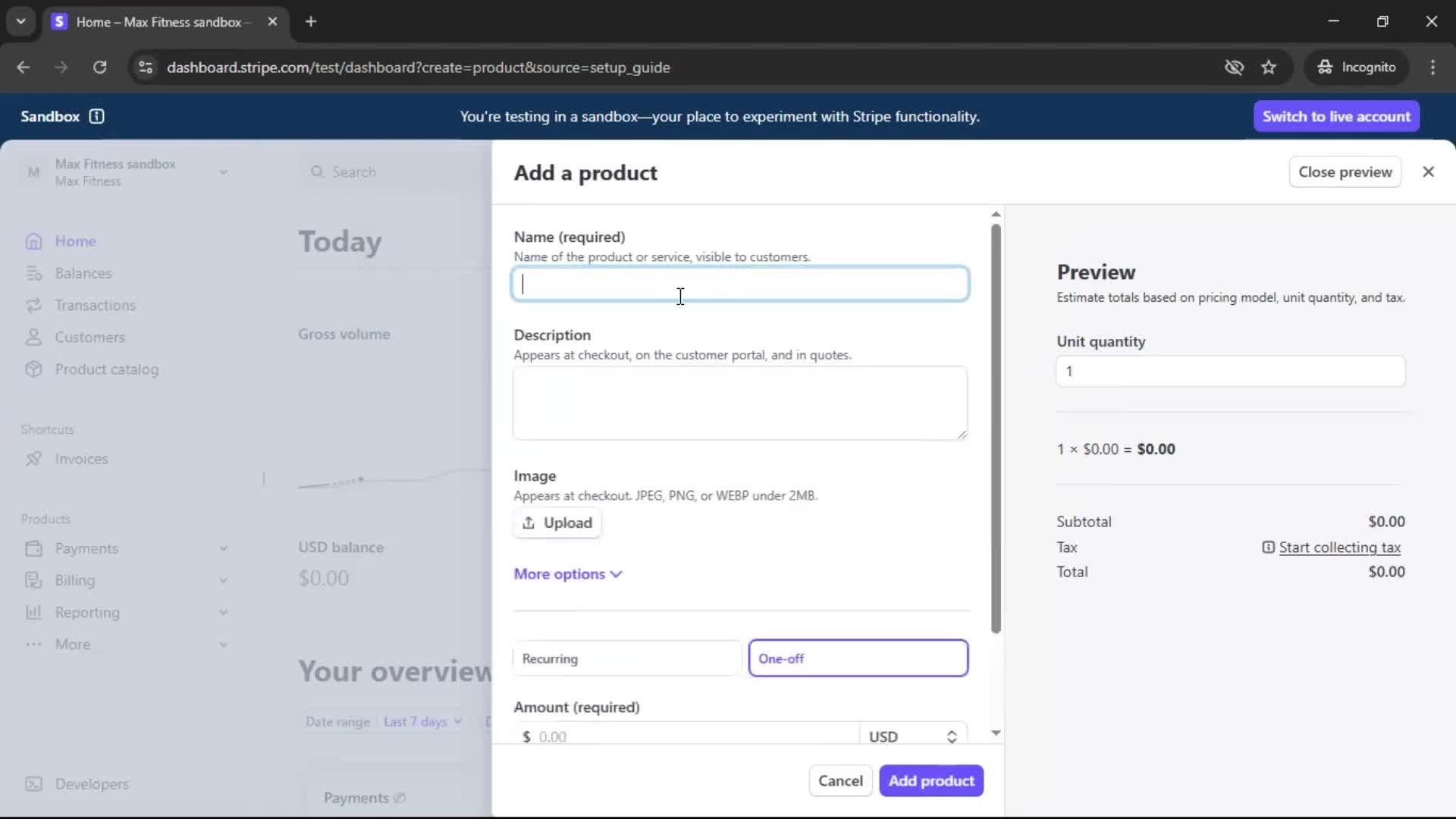 Creating an account screenshot