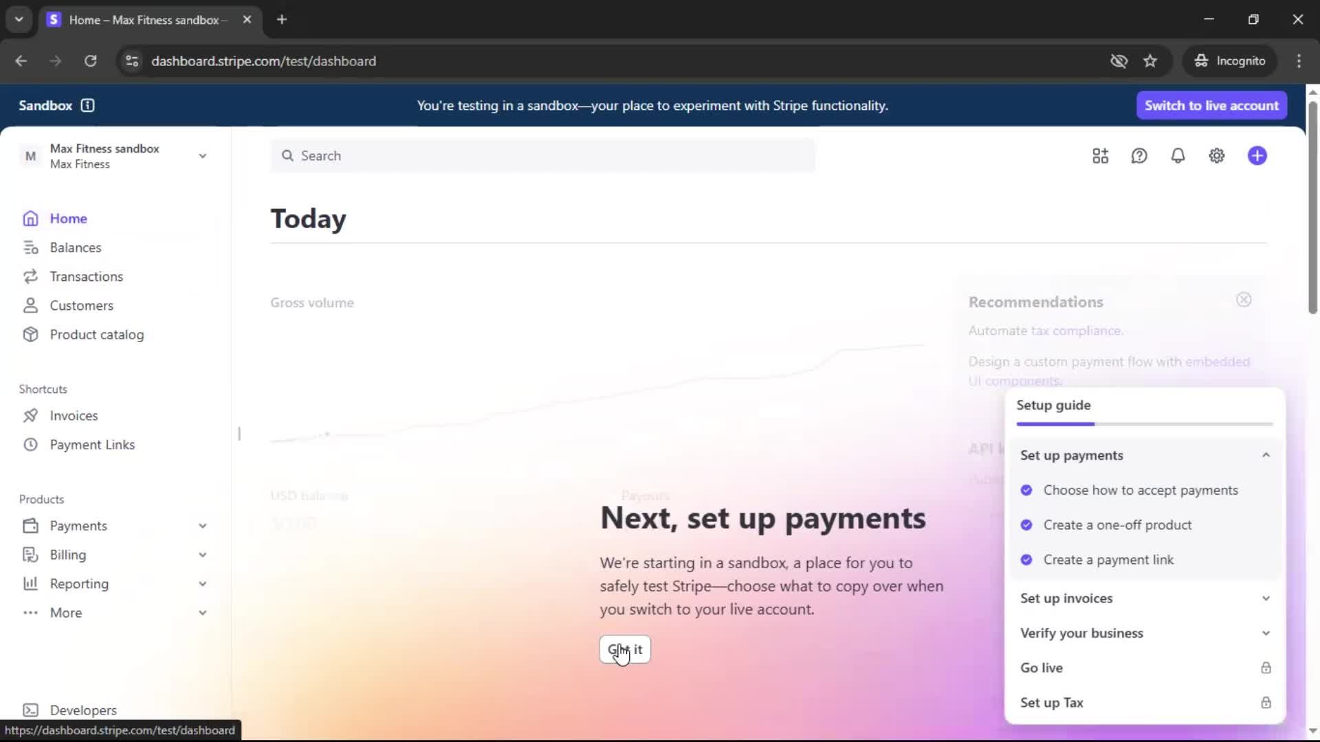 Creating an account screenshot